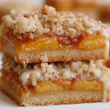 Delicious summery peach bars topped with a golden crust