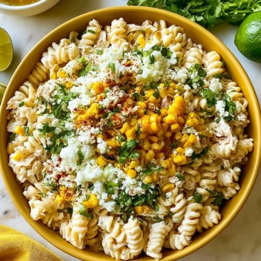 Delicious elote pasta salad with Greek yogurt in a bowl