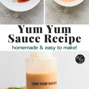 Delicious homemade Yum Yum Sauce in a bowl with ingredients around it.