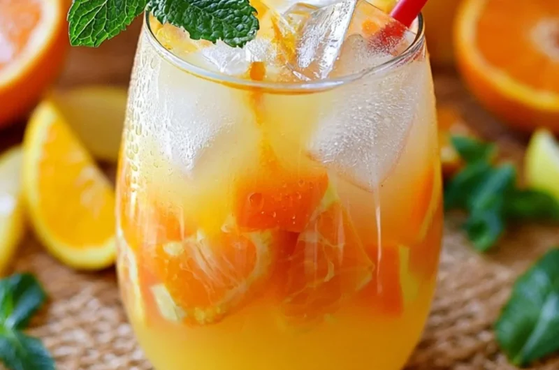 Refreshing 4-ingredient orange lemonade served in a glass with ice
