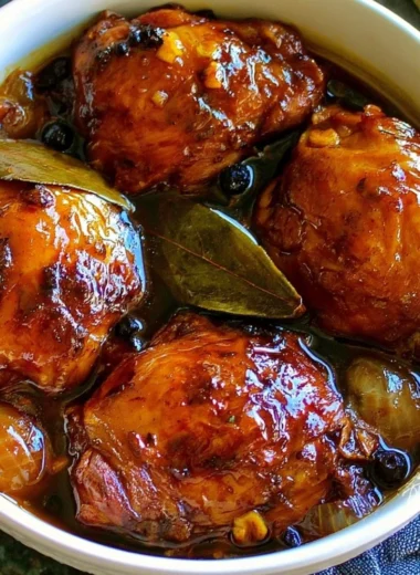 Delicious plate of authentic Filipino Chicken Adobo served with rice
