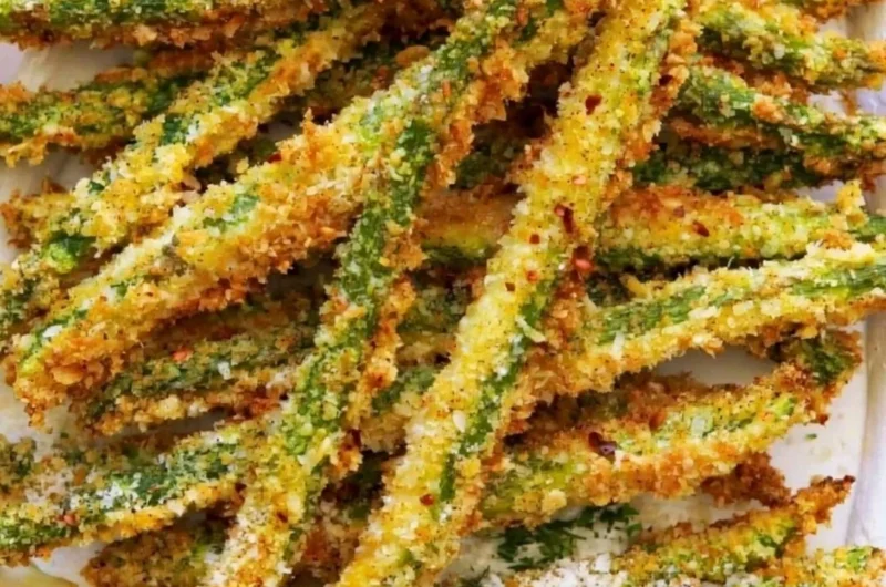 Breaded air fryer asparagus cooked to perfection for a healthy side dish.