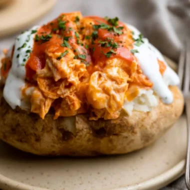 Delicious Buffalo Chicken Twice Baked Potatoes topped with cheese and chives
