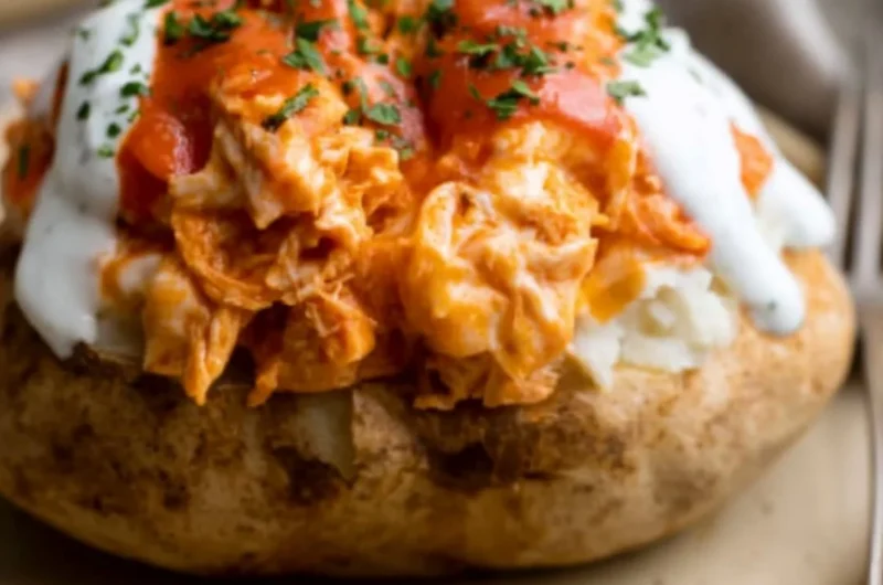 Delicious Buffalo Chicken Twice Baked Potatoes topped with cheese and chives