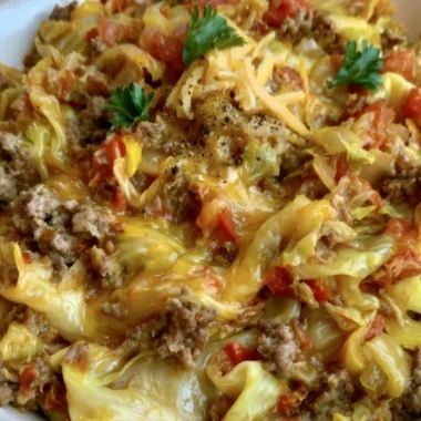 Delicious Cabbage Roll Skillet topped with fresh herbs and spices