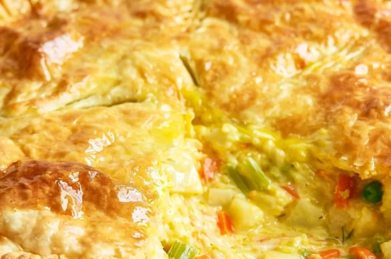 Comforting vegetable pot pie with a flaky crust and fresh vegetables