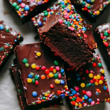 Delicious homemade copycat cosmic brownies topped with colorful sprinkles.