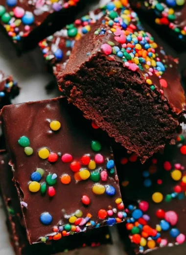 Delicious homemade copycat cosmic brownies topped with colorful sprinkles.
