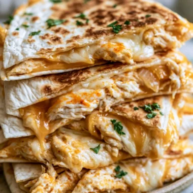 Delicious cozy chicken quesadillas served with fresh toppings