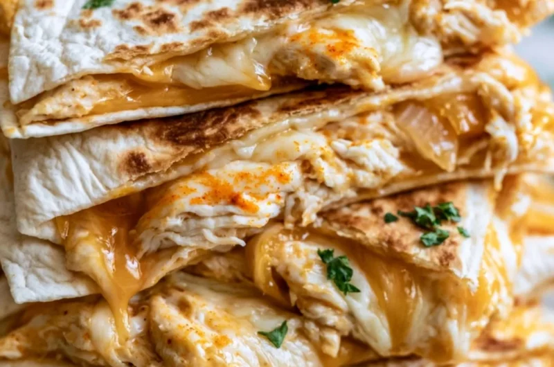 Delicious cozy chicken quesadillas served with fresh toppings