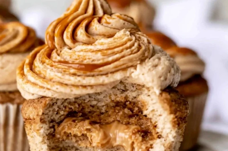 Cozy homemade dulce de leche cupcakes topped with caramel frosting