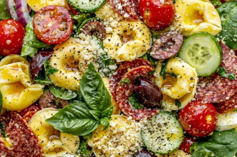 Cozy Tortellini Pasta Salad with fresh vegetables and a creamy dressing