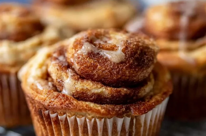 Freshly baked easy cinnamon protein muffins on a plate