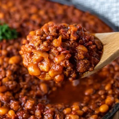 A delicious bowl of easy cowboy baked beans, perfect for barbecues and gatherings