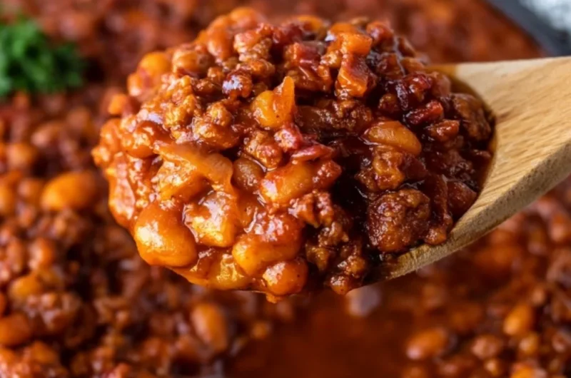 A delicious bowl of easy cowboy baked beans, perfect for barbecues and gatherings
