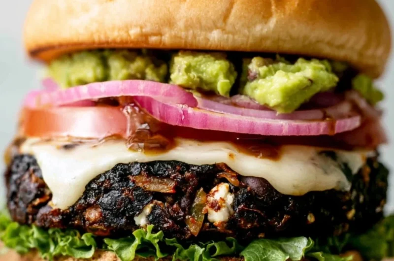 Plate of Ground Turkey Black Bean Burgers with fresh toppings