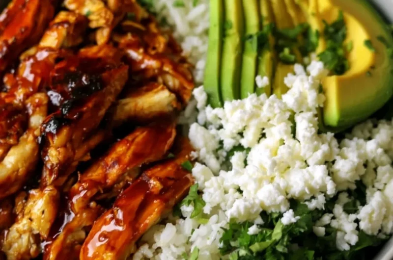 Delicious honey lime chicken served with avocado rice bowl