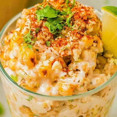 Delicious Mexican Corn in a Cup (Esquites) topped with cheese and spices