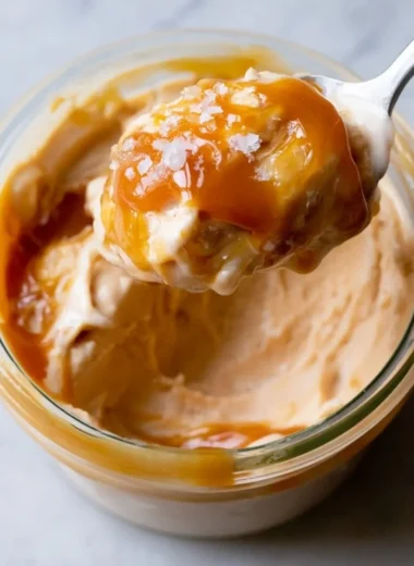 Delicious Ninja Creami salted caramel protein ice cream in a bowl.