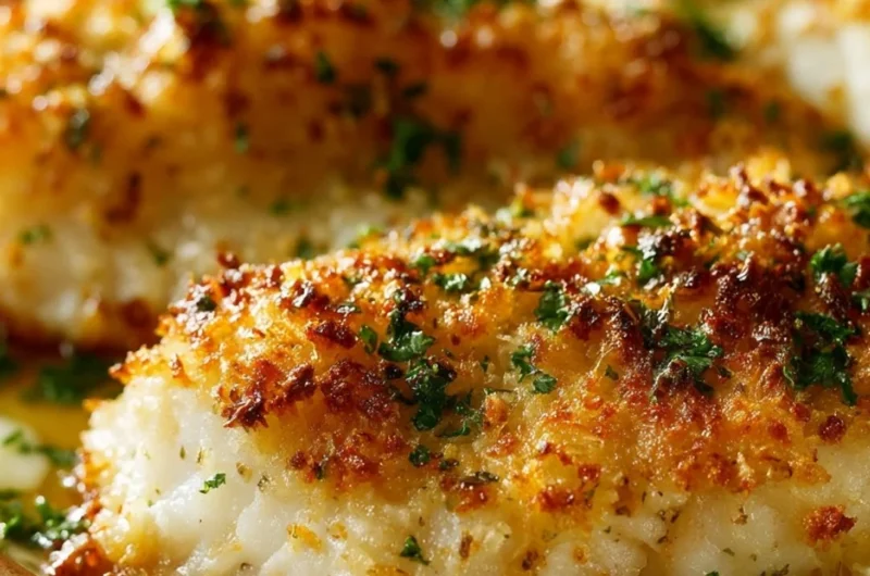 Oven-baked Parmesan Crusted Tilapia served with lemon and herbs