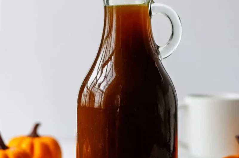 Pumpkin spice syrup bottle for flavoring tea and coffee