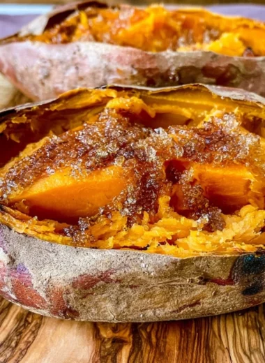 Smoked sweet potatoes served as a delicious comfort food dish.