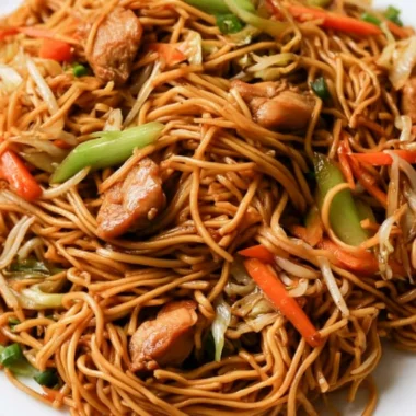 Delicious bowl of chicken chow mein prepared in 30 minutes