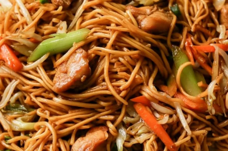 Delicious bowl of chicken chow mein prepared in 30 minutes
