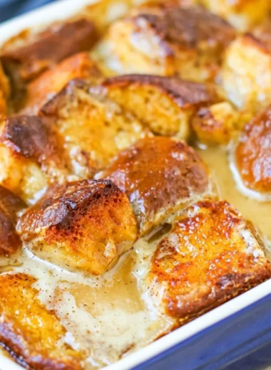 Delicious homemade bread pudding served in a cozy bowl