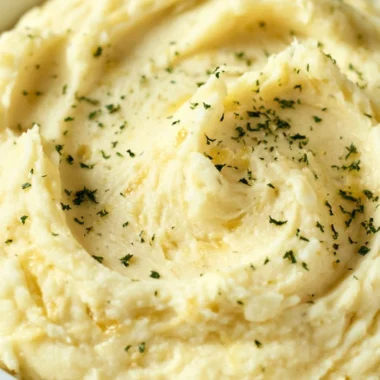 Cozy garlic mashed potatoes served in a bowl with a sprinkle of herbs