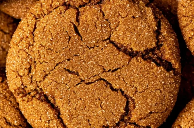 Deliciously baked cozy gingersnap cookies on a wooden table